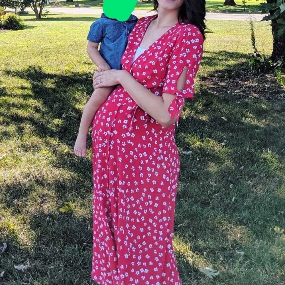 Seraphine Red Midi Wrap MATERNITY dress (Size 2)